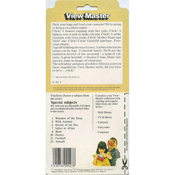 Safari - View-Master 3 Reel Set on Card - 1986 - vintage - (D-127-E) VBP 3dstereo 
