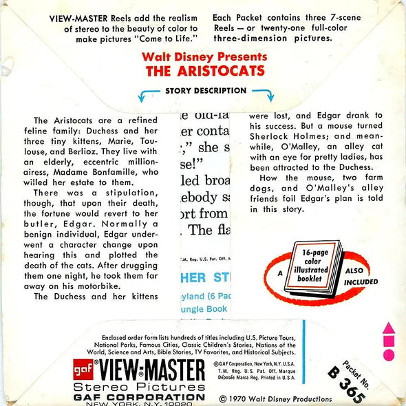 Aristocats - View-Master 3 Reel Packet - 1970s - vintage - (ECO-B365-G3A)