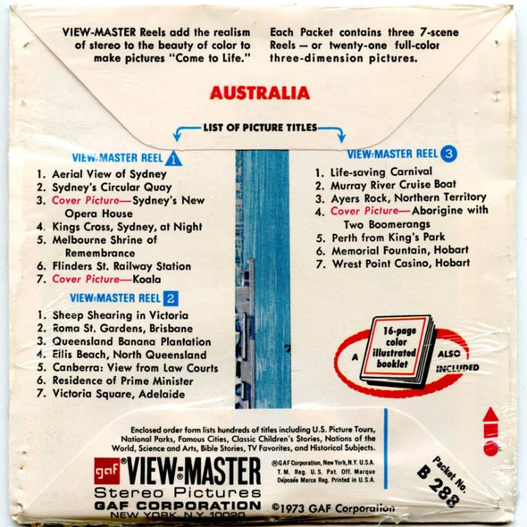 Australia - View-Master- Vintage - 3 Reel Packet - 1970s views ( PKT- B288 - G3Bmint ) Packet 3dstereo 