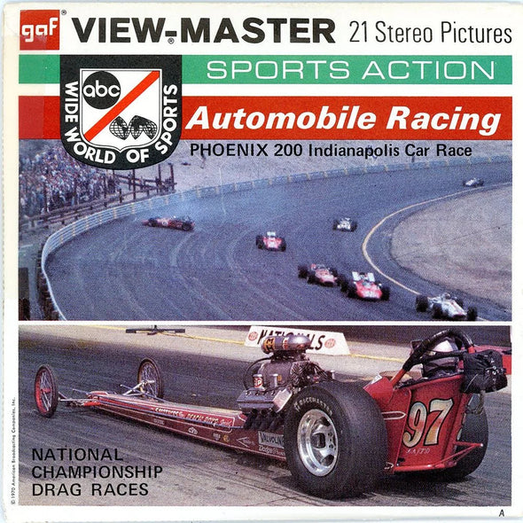 Automobile Racing - View-Master 3 Reel Packet - 1970s - Vintage - (PKT-B948-G3A) Packet 3dstereo 