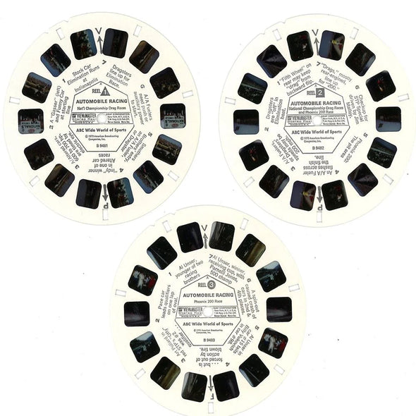 Automobile Racing - View-Master 3 Reel Packet - 1970s - Vintage - (PKT-B948-G3A)