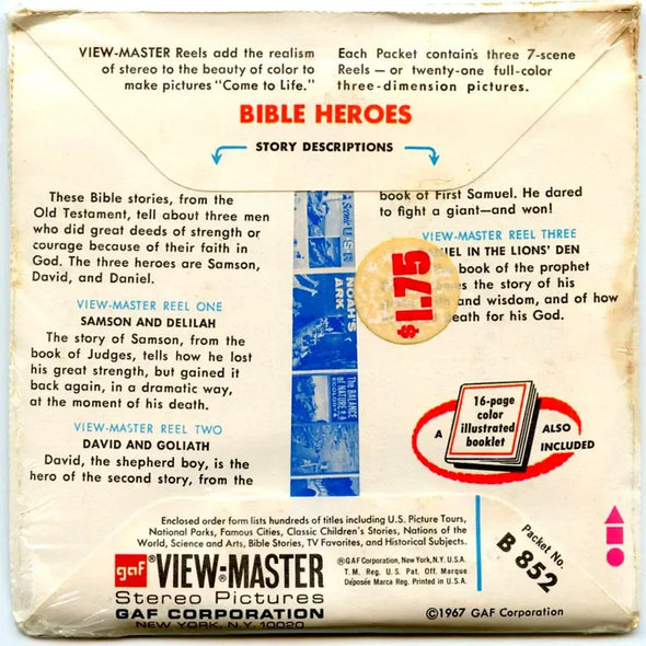 Bible Heroes - View-Master- Vintage - 3 Reel Packet - 1970s views (PKT-B852-G3mint ) Packet 3dstereo 