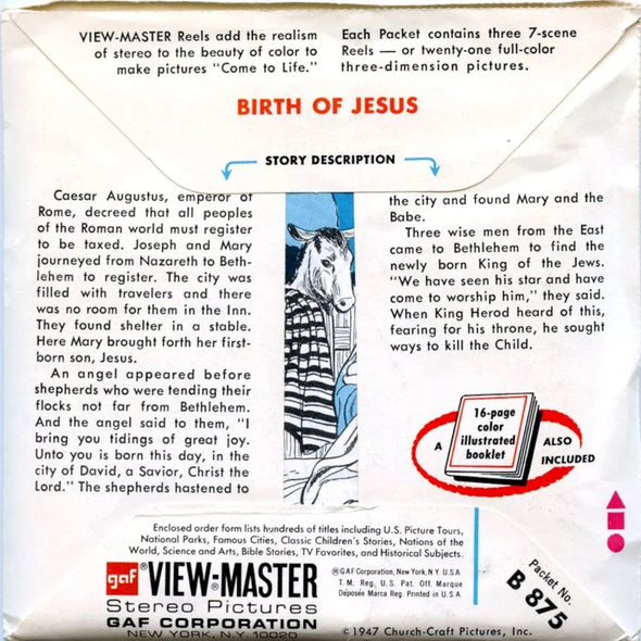 Birth of Jesus - View-Master 3 Reel Packet - 1970s - Vintage - (ECO-B875-G3A-a) Packet 3Dstereo 