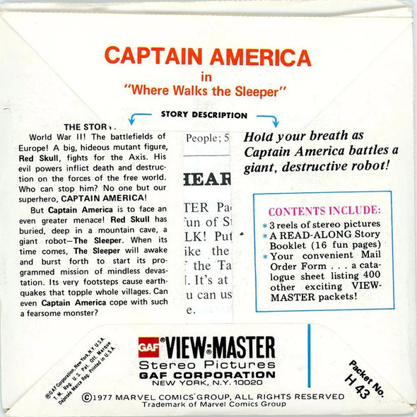 Captain America - View-Master 3 Reel Packet - 1970s - Vintage - (ECO-H43-G5)
