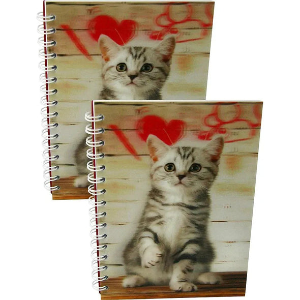 CAT, I LOVE MICE - Two (2) Notebooks with 3D Lenticular Covers - Lined Pages - NEW Notebook 3Dstereo.com 