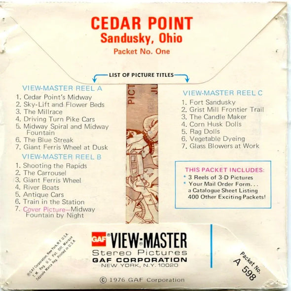 Cedar Point Sandusky, Ohio No.1 - View-Master 3 Reel Packet - 1970s - vintage - (PKT-A598B-G5mint) Packet 3dstereo 
