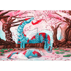 Cherry Blossom Dragon - 3D Lenticular Postcard Greeting Card - NEW Postcard 3dstereo 