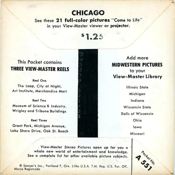 Chicago - View-Master 3 Reel Packet 1960s views - vintage - (ECO-A551-S5) Packet 3dstereo 