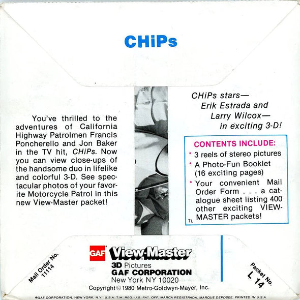 CHiPs - View-Master 3 Reel Packet - 1970s - Vintage - (ECO-L14-G6)