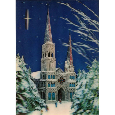 Church in Snow - Vintage 3D Lenticular Postcard Greeting Card
