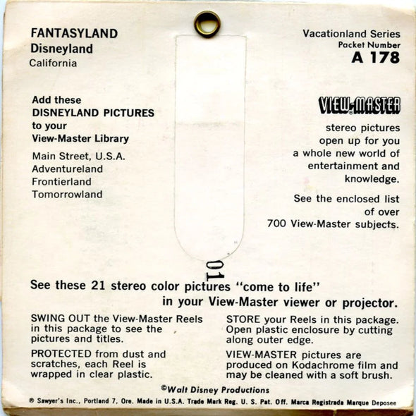 Fantasyland - Disneyland - View-Master 3 Reel Packet - 1960s Views - Vintage - (ECO-A178-SX) Packet 3dstereo 