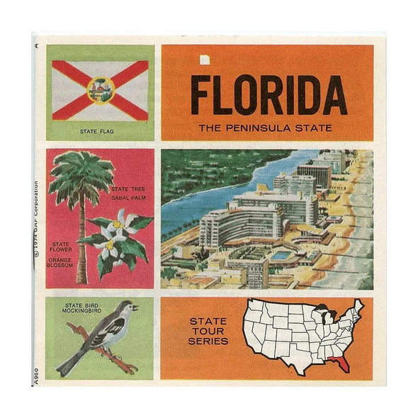 Florida - The peninsula State - View-Master 3 Reel Packet - 1970s views - vintage - (PKT-A960-V1nk) Packet 3dstereo 