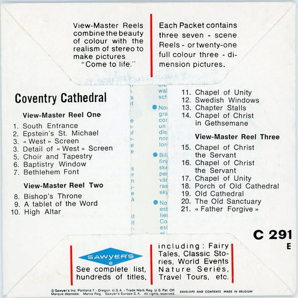 Coventry Cathedral - View-Master - Vintage- 3 Reel Packet - 1960s views - (PKT-C291e-BS6) Packet 3dstereo 