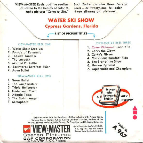 Cypress Gardens - Water Ski Show - View-Master 3 Reel Packet - 1960s views - vintage - (PKT-A967-G1B) Packet 3dstereo 