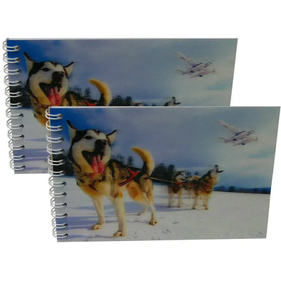 DOG HUSKIES - Two (2) Notebooks with 3D Lenticular Covers - Unlined Pages - NEW Notebook 3Dstereo.com 