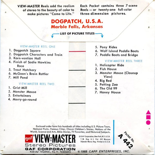 Dogpatch U.S.A. - View-Master 3 Reel Packet - 1970s Views - Vintage - (zur Kleinsmiede) - (A442-G3Ank) Packet 3dstereo 
