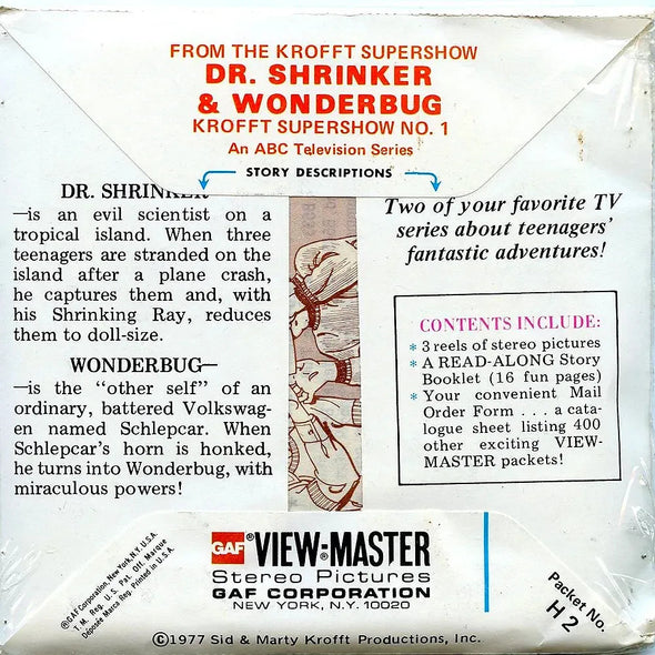 Dr.Shrinker and Wonderbug - View-Master 3 Reel Packet - 1970s - Vintage - (PKT-H2-G5mint) Packet 3dstereo 