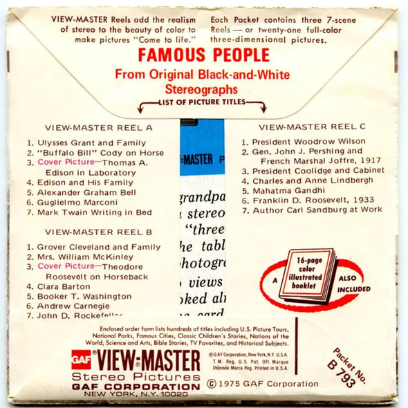 Famous People - View-Master - Vintage 3 Reel Packet - 1970s views (PKT-B793-G5)