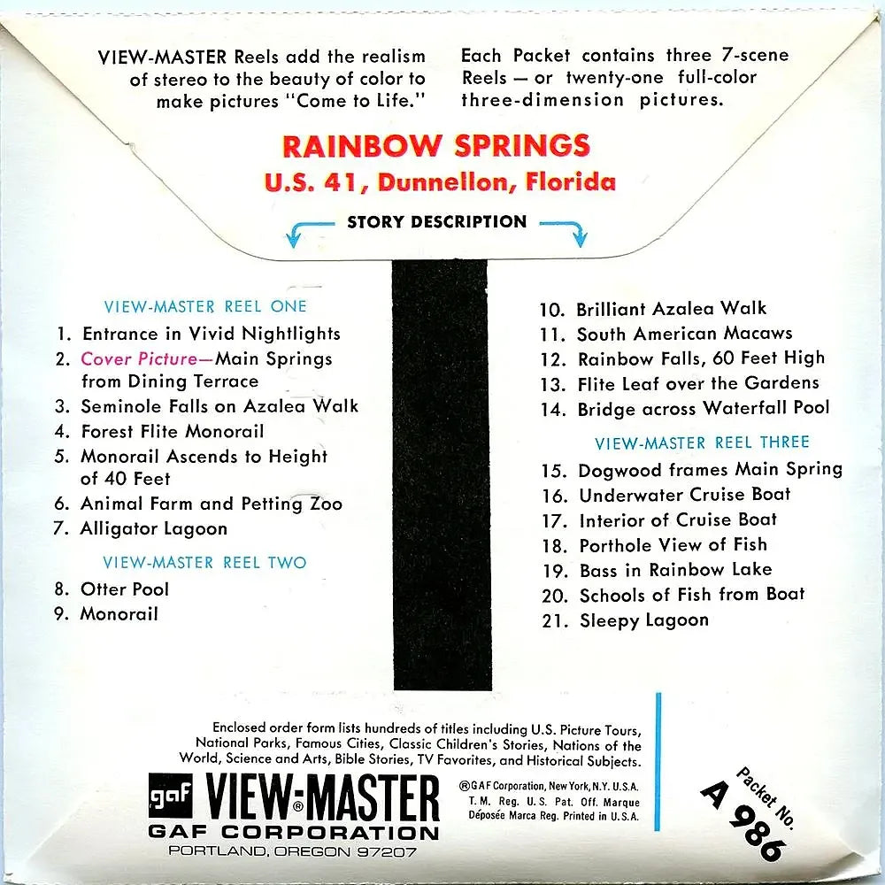 Florida's Rainbow Springs - View-Master 3 Reel Packet - 1970s views -  vintage - (PKT-A986-G1A)