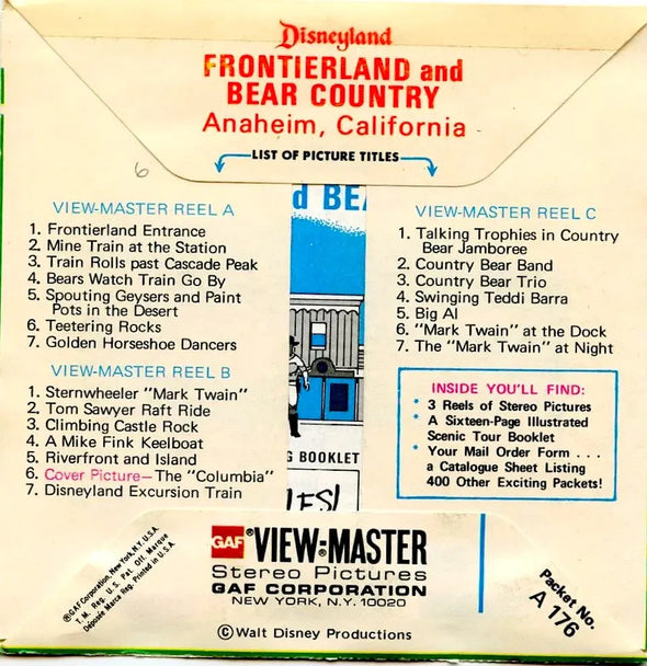 Frontierland & Bear Country Disneyland - View-Master 3 Reel Packet - 1970s views - vintage - (PKT-A176-G5G) Packet 3dstereo 