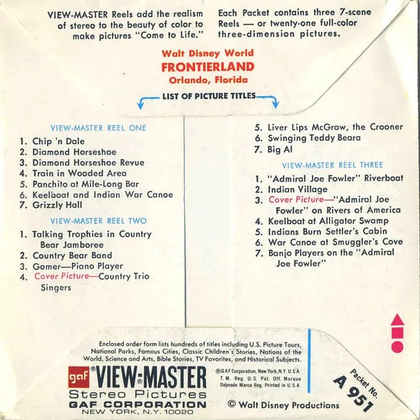 Frontierland - Walt Disney World - View-Master 3 Reel Packet - 1960s views - vintage - (PKT-A951-G3A) Packet 3dstereo 