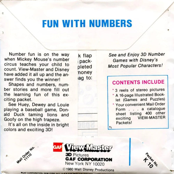 Fun With Numbers - View-Master 3 Reel Packet - 1970s - Vintage - (PKT-K10-G6nk) Packet 3dstereo 