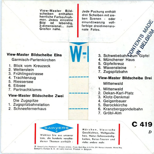 Garmisch Partenkirchener Land - German Text - View-Master 3 Reel Packet - 1960s Views - Vintage - (PKT-C419-BS6D) Packet 3dstereo 