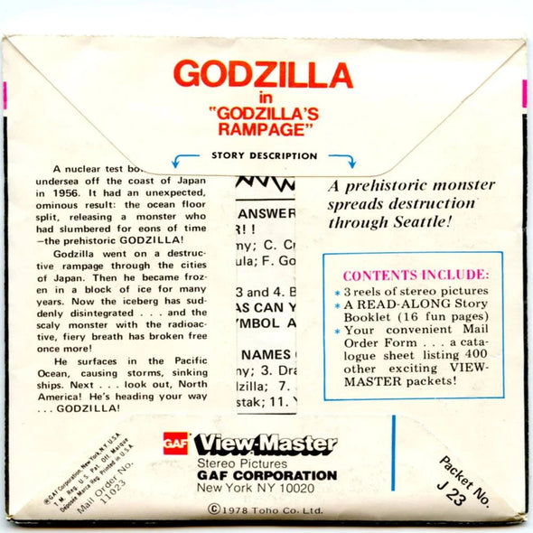 Godzilla - View-Master 3 Reel Packet - vintage - (ECO-J23-G5nk) Packet 3dstereo 
