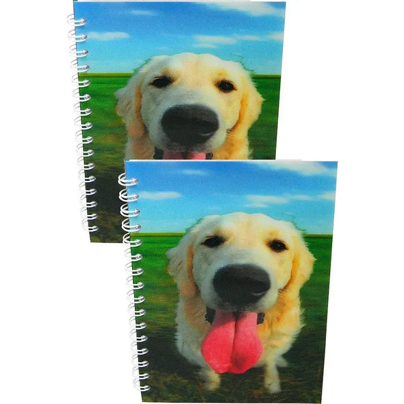 GOLDEN RETRIEVER DOG - Two (2) Notebooks with 3D Lenticular Covers - Graph Lined Pages - NEW Notebook 3Dstereo.com 