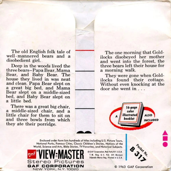 Goldilocks and the Three Bears - View-Master 3 Reel Packet - 1960s - Vintage - (BARG-B317-G3A)