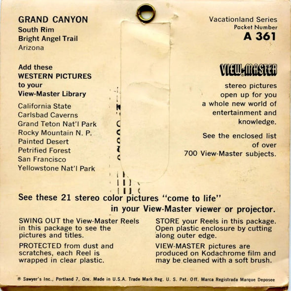 Grand Canyon - View-Master 3 Reel Packet - 1960s Views - Vintage - (ECO-A361-SX) 3Dstereo 