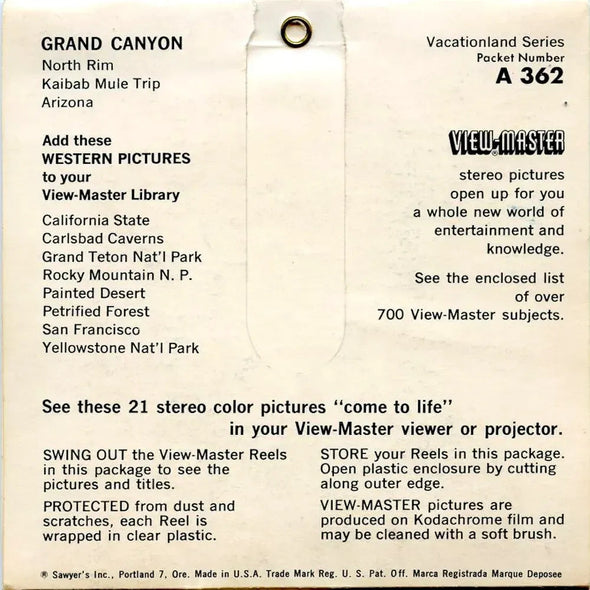 Grand Canyon - View-Master 3 Reel Packet - 1960s Views - Vintage - (ECO-A362-SX) 3Dstereo 