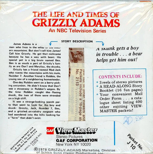 Grizzly Adams - View-Master 3 Reel Packet - 1970s - Vintage - (PKT-J10-G5mint) Packet 3Dstereo 