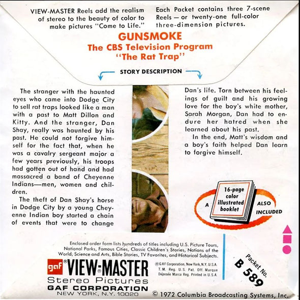 Gunsmoke - View-Master 3 Reel Packet - 1960s - Vintage - MKT-B589-G3A MKT 3Dstereo 