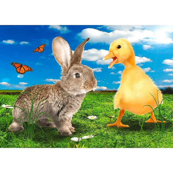 Happy Easter - Bunny and Chick - 3D Action Lenticular Postcard Greeting Card - NEW Postcard 3dstereo 
