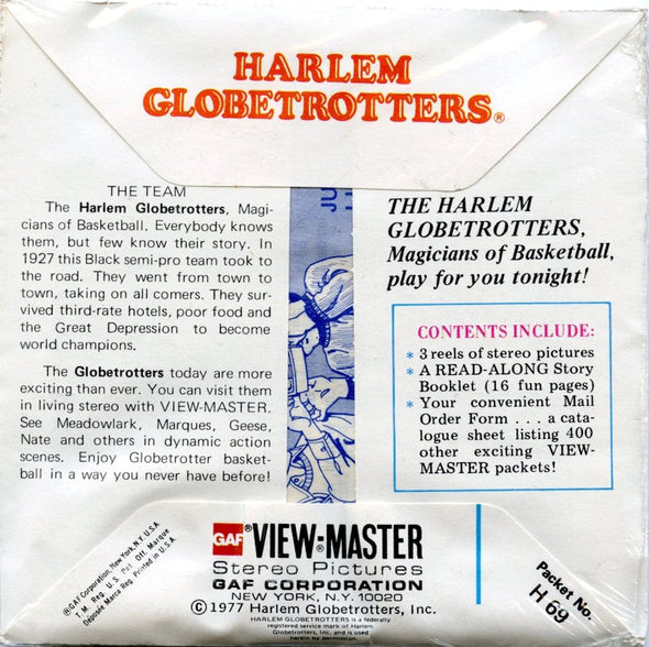 Harlem Globetrotters - View-Master 3 Reel Packet - 1970s - Vintage - (PKT-H69-G5mint) Packet 3dstereo 
