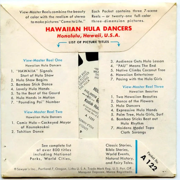 Hawaiian Hula dancers - View-Master 3 Reel Packet - 1960s views - vintage - (PKT-A122-S5)