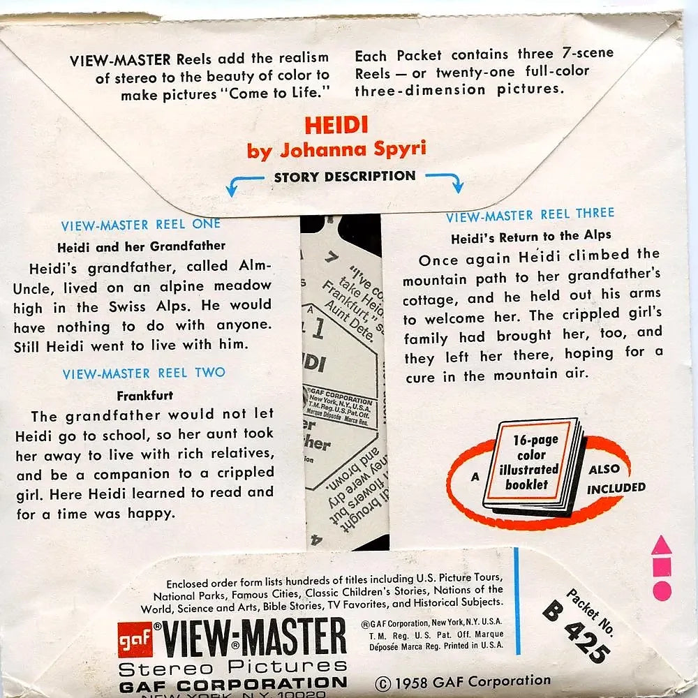 Heidi - Vintage - View-Master - 3 Reel Packet - 1960s - B425-G3 Economy  grade