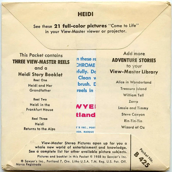 Heidi - Vintage - View-Master - 3 Reel Packet - 1960s views Packet 3dstereo 