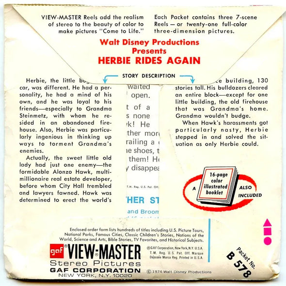 Herbie Rides Again - View-Master 3 Reel Packet - 1970s - vintage - (ECO-B578-G3A) Packet 3Dstereo 