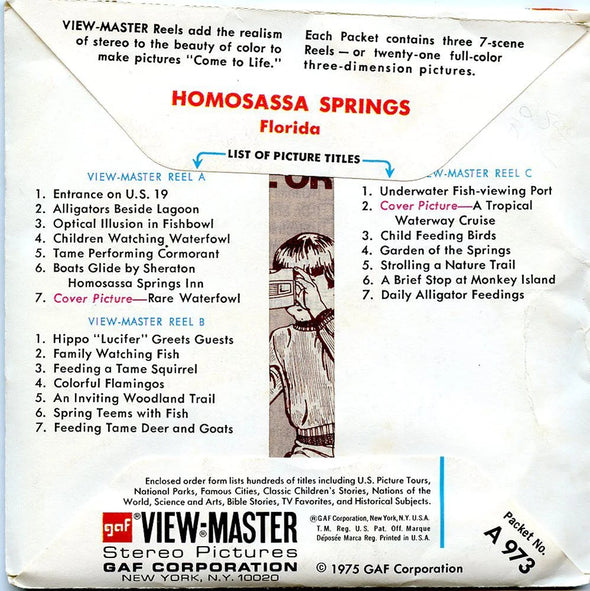 Homosassa Springs - View-Master 3 Reel Packet - 1970s Views - Vintage - (A973-G3B) Packet 3dstereo 