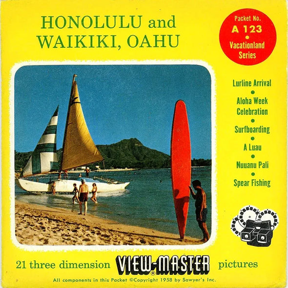 Honolulu and Waikiki, Oahu - View-Master - Vintage - 3 Reel Packet - 1950s Views - A123 Packet 3dstereo 