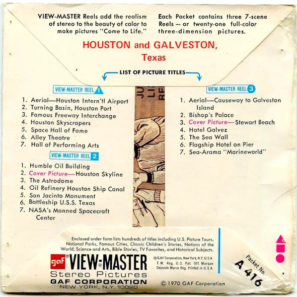Houston and Galveston, Texas - View-Master - Vintage - 3 Reel Packet - 1970s views - vintage (PKT-A416-G1Bmint) 3Dstereo 