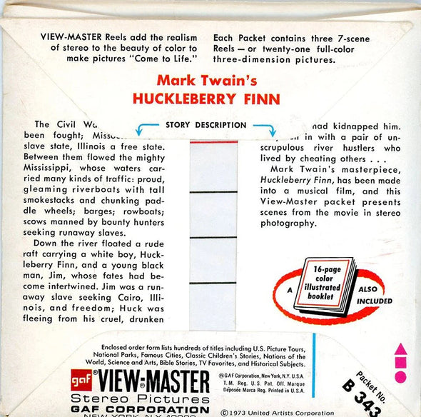 Huckleberry Finn - View-Master 3 Reel Packet - 1970s - Vintage - (ECO-B343-G3A) Packet 3Dstereo 