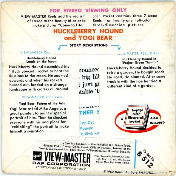 Huckleberry Hound and Yogi Bear - View-Master 3 Reel Packet - 1960s - Vintage - (ECO-B512-G1A) Packet 3Dstereo 