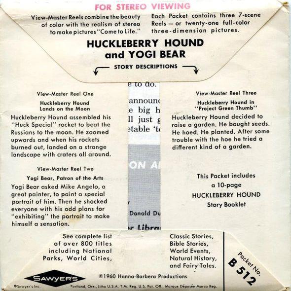 Huckleberry Hound & Yogi Bear - View-Master 3 Reel Packet - 1960s - Vintage - (ECO-B512-S5-b) Packet 3Dstereo 