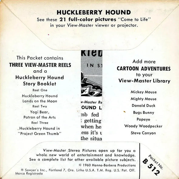 Huckleberry Hound & Yogi Bear - View-Master 3 Reel Packet - 1960s - Vintage - (PKT-B512-S5) 3Dstereo 