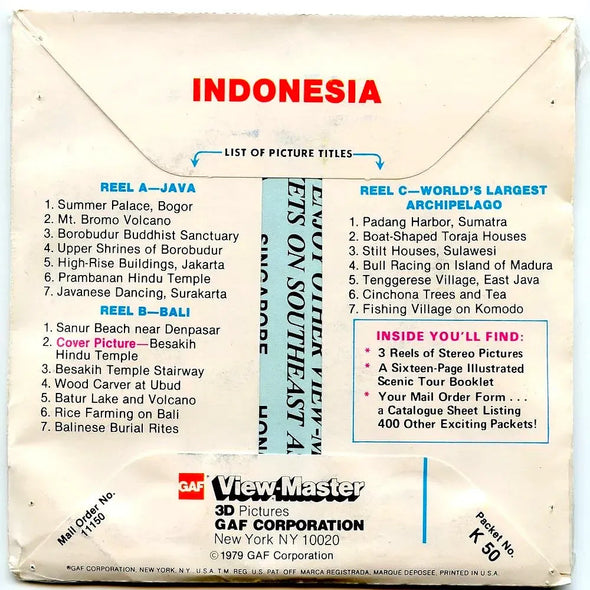 Indonesia - View-Master 3 Reel Packet - 1970s views - vintage - (PKT-K50-G5mint)