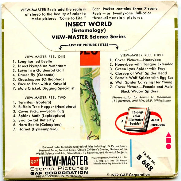 Insect World Entomology - View-Master 3 Reel Packet - 1970s - vintage - (ECO-B688-G3A) Packet 3dstereo 