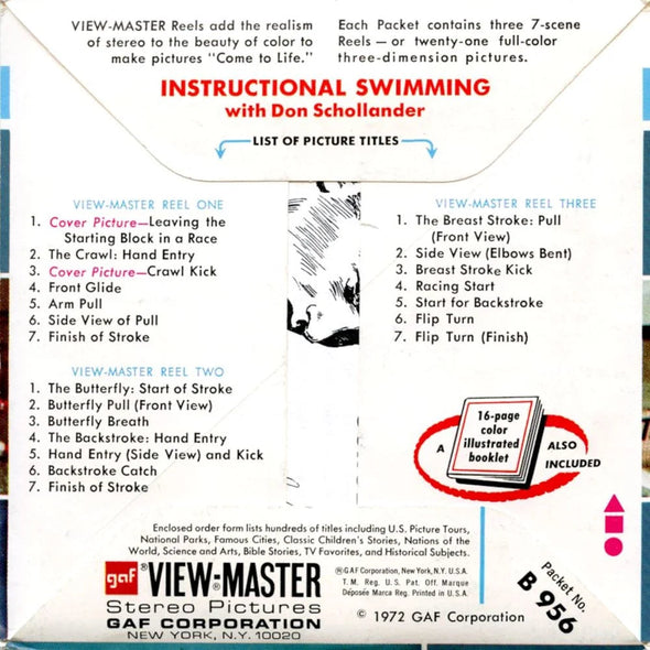 Instructional Swimming - View-Master 3 Reel Packet - 1970s - Vintage - (zur Kleinsmiede) - (B956-G3A) Packet 3dstereo 